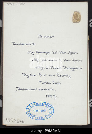 572 ABENDESSEN ANGEBOTEN ZU GEORGE W. VAN ALLEN, William H. VAN ALLEN, &Amp; C. FRANK BOUGHTON (by) SULLIVAN COUNTY TURTLE CLUB (at) "DELMONICO'S, NEW YORK, NY" (HOT gehalten ;) (NYPL Hades -271096-4000004476) Stockfoto