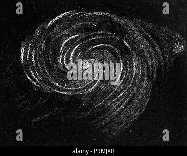 . Skizze der Whirlpool Galaxie in Canes Venatici. veröffentlicht 1879 122 AmCyc Nebula - Spiral Nebula in Canes Venatici Stockfoto