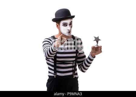 Mime mit Star Award auf weißem Hintergrund Stockfoto