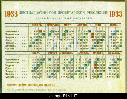 300 sowjetische Kalender 1933 Farbe Stockfoto