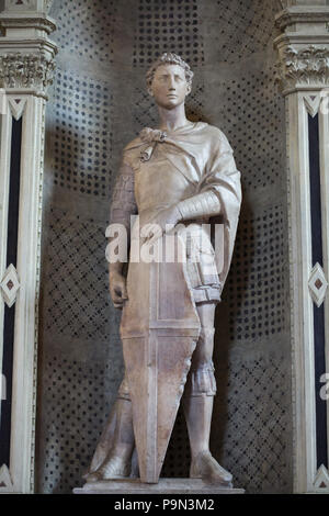 Marmorstatue des Heiligen Georg von der italienischen Renaissance Bildhauer Donatello (1416-1417) auf der Anzeige im Bargello Museum (Museo Nazionale del Bargello) in Florenz, Toskana, Italien. Stockfoto