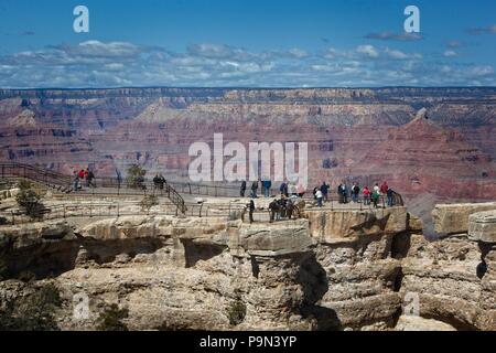 Touristen versammeln sich am South Rim des Grand Canyon. Grand Canyon National Park, Arizona Stockfoto