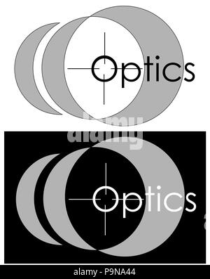 Bild eines Objektivs, ein Anblick mit der Aufschrift von einem Optiker, Optik, einem minimalistischen Logo Stock Vektor