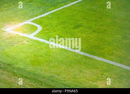 Fußball-Feld Ecke, leer Fußball Spielplatz details Stockfoto