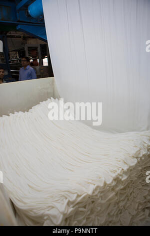 Organic Cotton in einer Textilfabrik, wo organische Baumwolle verwendet wird Kleidung zu machen, Indore, Indien gesponnen. Stockfoto