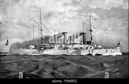 . Malerei der USS Olympia, das Flaggschiff von Admiral George Dewey USN an der Bucht von Manila während des Spanisch-Amerikanischen Krieges. 1900 143 Appletons' Dewey George - Olympia (Malerei veröffentlicht) Stockfoto