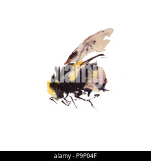 Aquarell Bienen auf weißem Hintergrund. Hand gezeichnet Aquarell Abbildung Stockfoto