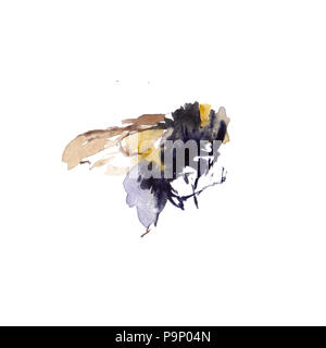 Aquarell Bienen auf weißem Hintergrund. Hand gezeichnet Aquarell Abbildung Stockfoto