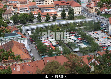 Eine Übersicht über die zentrale Markt von Ljubljana Stockfoto