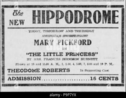 37 1918 - Hippodrome Theatre Ad - 1 Jan MC - Allentown PA Stockfoto