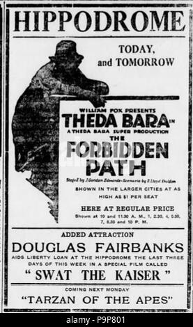 37 1918 - Hippodrome Theatre Ad - 26 Apr Demokrat - Allentown PA Stockfoto