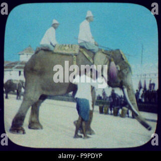 176 Bangkok - 2 Männer auf der Heiligen weißen Elefanten; palace Wand im Hintergrund LCCN 2004707848 Stockfoto