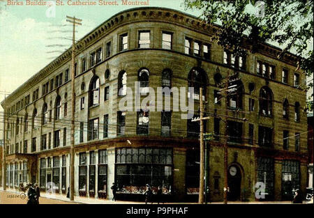 . Deutsch: Das birks Gebäude, bei 620 Saint-Catherine W gelegen, mit den Flagship Store und Büros der Henry Birks & Söhne Schmuck fest, in Montreal, Quebec, Kanada. Français: L'Édifice Birks, situé Au 620 Rue Sainte-Catherine ouest, comprenant Le Magasin Phare et les Bureaux de la Firme d'orfèvrerie et bijouterie Henry Birks et Fils à Montréal, Québec, Kanada. ca. 1905 207 Birks Gebäude, St Catherine Street, Montreal Stockfoto