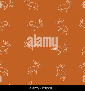 Rotwild Tier Muster Nahtlose. Vector Illustration. Braunen Hintergrund. Stock Vektor