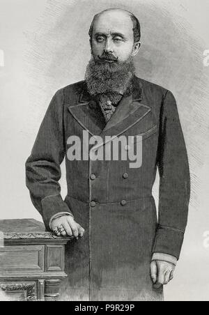 Manuel Falco d'Adda (1828-1892), 15 Marquis von Vara und 3. Herzog von Fernan-Nunez. Spanischen Diplomaten und Politiker. Porträt. Kupferstich von Arturo Carretero. 'La Ilustracio n Espan Ola y Americana". Stockfoto