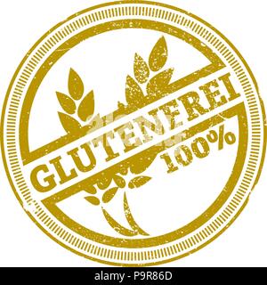 Golden grunge 100 Prozent glutenfrei Gummistempel mit deutschen Wort glutenfrei Vector Illustration Stock Vektor