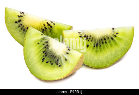 Drei kiwi Slices (Chinesische Stachelbeere) auf weißem Hintergrund Stockfoto