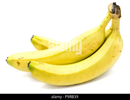Ganze drei Bananen auf weißem Hintergrund Stockfoto