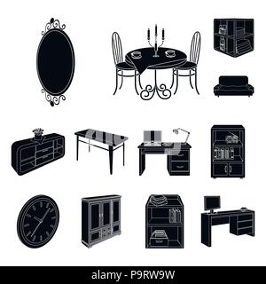 Möbel und Interieur schwarze Symbole in der Sammlung für Design. Home Furnishings Vektor isometrische Symbol lieferbar Abbildung. Stock Vektor