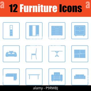 Home möbel Icon Set. Blauer Rahmen Design. Vector Illustration. Stock Vektor