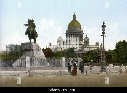 . Englisch: Saint Petersburg (Russland), den Senatsplatz. Der Bronzene Reiter und St. Isaak Kathedrale. 19. Jahrhundert photochrom Print (1890-1900)???????:?????-?????????. ????????? ???????. ?????? ??????? ?? ???? ????????????? ??????. ??????? ?????????????? XIX???? (1890-1900) Français: Saint-Pétersbourg. Le Cavalier de Bronze (Statue). Zwischen 1890 und 1905 250 Der Bronzene Reiter und St'Isaak Kathedrale 1890-1900 Stockfoto