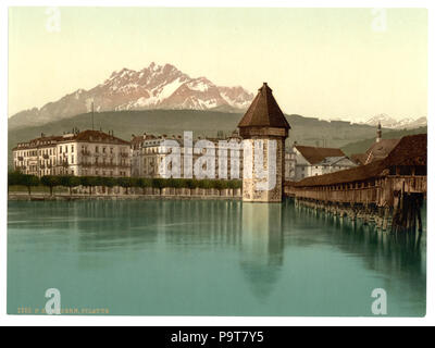 296 Kapellbrücke und Blick auf Pilatus, Luzern, Schweiz - LCCN 2001703043 Stockfoto