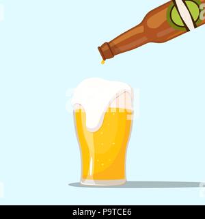 Mit einem Bier auf blauem Hintergrund. Vector Illustration Stock Vektor