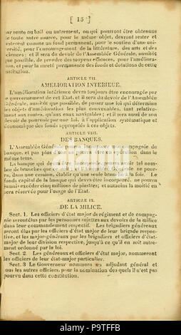 346 Verfassung de L'Etat du Missouri. 1820. S. 15. Übersetzt von F.M. Guyol, gedruckt von Joseph Charless Stockfoto