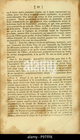 346 Verfassung de L'Etat du Missouri. 1820. S. 21. Übersetzt von F.M. Guyol, gedruckt von Joseph Charless Stockfoto