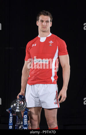 Sam Warburton (Wales) während den offiziellen Start des RBS Six Nations Rugby Turnier im Hurlingham Club in London im Jahr 2012. Stockfoto