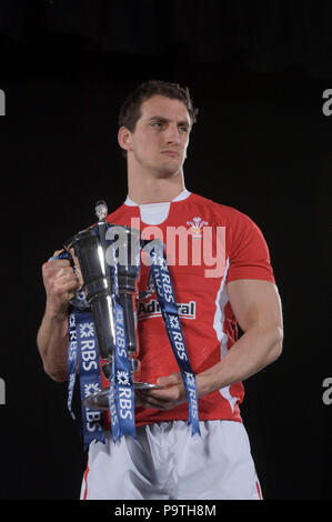 Sam Warburton (Wales) während den offiziellen Start des RBS Six Nations Rugby Turnier im Hurlingham Club in London im Jahr 2012. Stockfoto