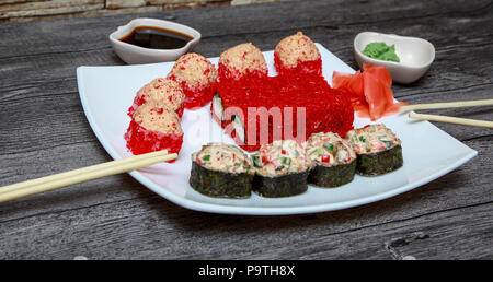 Japanische Küche. Madagaskar roll, Teriyaki, Pinky rollen. Stockfoto