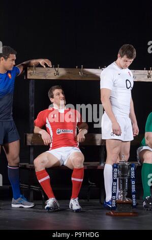 Sam Warburton (Wales) während den offiziellen Start des RBS Six Nations Rugby Turnier im Hurlingham Club in London im Jahr 2012. Stockfoto