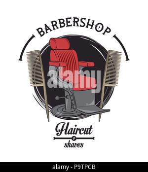 Barbershop vintage farbenfrohen Emblem mit retro Zeichnungen Vector Illustration graphic design Stock Vektor