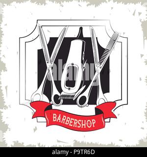 Barbershop vintage Emblem mit retro Zeichnungen Vector Illustration graphic design Stock Vektor