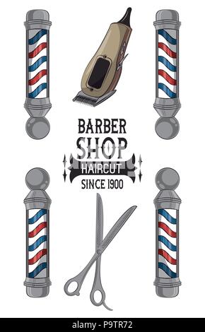 Barbershop vintage Emblem mit retro Zeichnungen Vector Illustration graphic design Stock Vektor