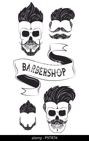 Barbershop vintage Emblem mit retro Zeichnungen Vector Illustration graphic design Stock Vektor