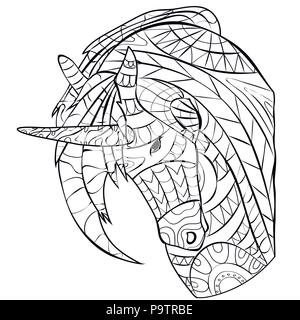 Einhorn, Färbung, Malbuch, Vector, Muster Stock Vektor