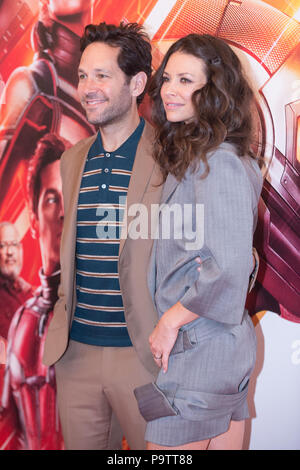Amerikanische Schauspieler Paul Rudd und kanadische Schauspielerin Evangeline Lilly Fotoshooting im Hotel De Russie in Rom der Film 'Ant-Man und die Wespen", von Marvel Studios und Walt Disney Studios Motion Pictures vertrieben hergestellt Stockfoto