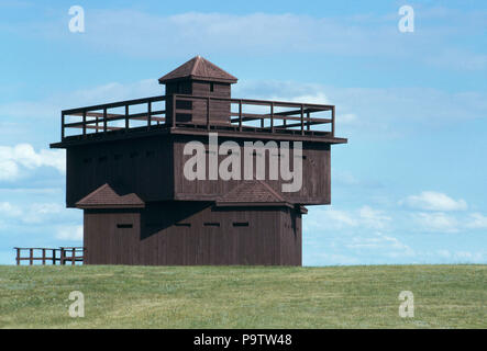 Fort McKeen Blockhaus Replik, umbenannt Fort Abraham Lincoln, während der indischen Kriege, North Dakota, 1870 gebaut. Foto Stockfoto