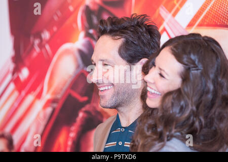 Roma, Italien. 19. Juli 2018. Amerikanische Schauspieler Paul Rudd und kanadische Schauspielerin Evangeline Lilly Fotoshooting im Hotel De Russie in Rom der Film 'Ant-Man und die Wespen", von Marvel Studios und Walt Disney Studios Motion Pictures Credit: Matteo Nardone/Pacific Press/Alamy Leben Nachrichten verteilt wurde Stockfoto