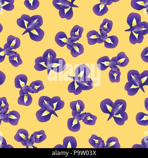 Dunkel Blau Lila Iris Blume auf gelben Hintergrund. Vector Illustration. Stock Vektor