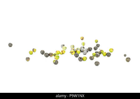 Unreife schwarzer Pfeffer Körner auf weißem Hintergrund frische Stockfoto