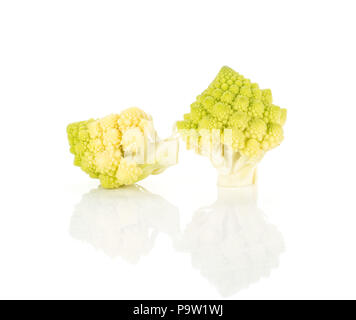 Romanesco Blumenkohl zwei grüne Stücke auf weißem Hintergrund Stockfoto