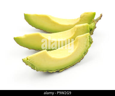 Drei avocado Schichten auf weißem Hintergrund reif Grün Braun Alligator Pear isoliert Stockfoto