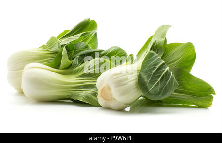 Drei Bok Choy (Pak Choi) auf weißem Hintergrund frische Stockfoto