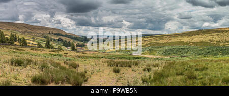 North Pennines AONB Panoramablick auf die Landschaft, Blick nach Süden Die Hudes Hope Valley in der Nähe von Middleton in Teesdale, Großbritannien Stockfoto