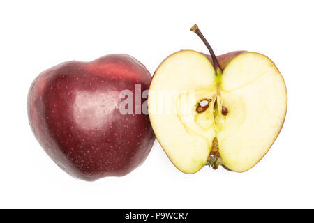 Red Delicious Apple zwei Hälften flatlay auf weißem Hintergrund Stockfoto