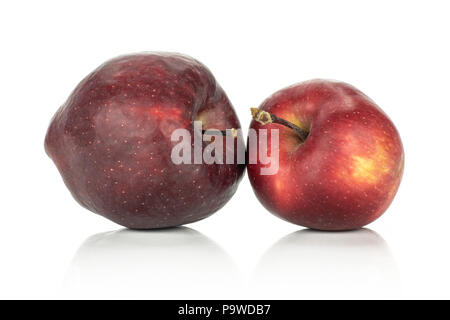 Zwei Äpfel Red Delicious auf weißem Hintergrund Licht und tief rot isoliert Stockfoto