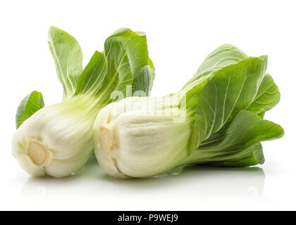 Zwei Bok Choy (Pak Choi) auf weißem Hintergrund frisch isoliert Raw Stockfoto